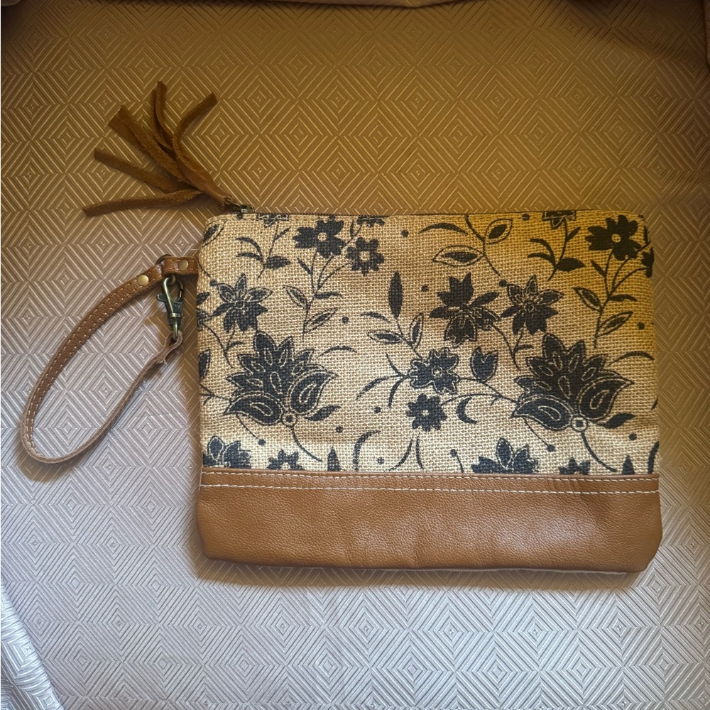 Myra Bag Tan and Black Clutch Wristlet